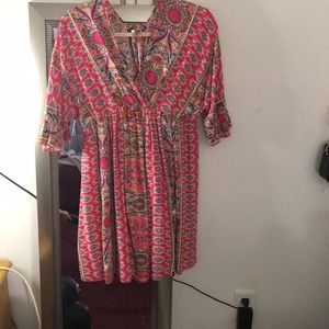 Medium pink dress with multicolor design